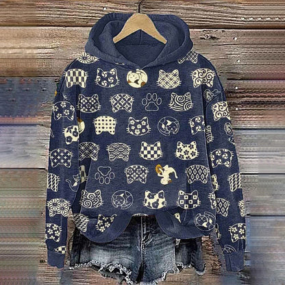 Cute Cat Japanese Art Print Hoodie elevenforest