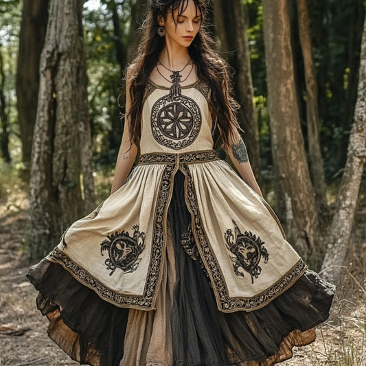 Vintage Viking Celtic Pattern Linen Comfy Tank Dress artswardrobe