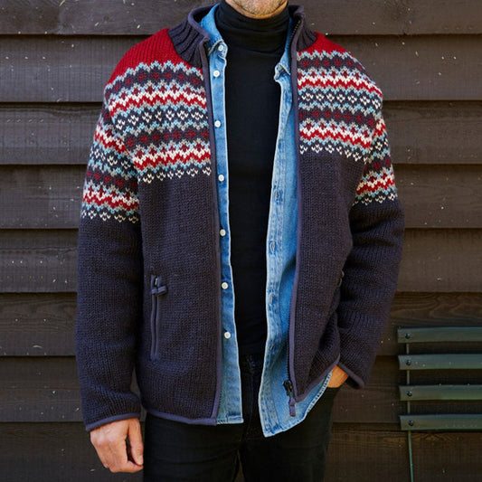 Mens Vintage Fair Isle Knitted Cardigan Sweater elevenforest