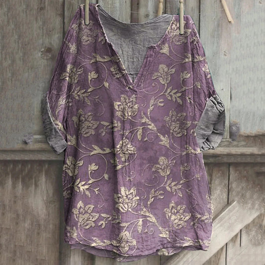 Comstylish Women's Vintage Floral Print Long Sleeve Comfortable Cotton Shirt