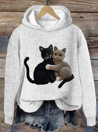 Women's Cute Pet Cat Embroidery Printed Hoodie elevenforest
