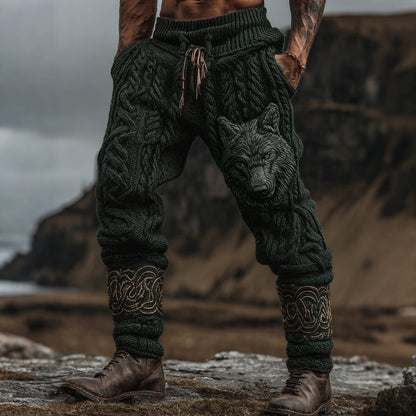 Men's Vintage Viking Wolf Celtic Knot Cozy Chunky Knit Sweatpants artswardrobe