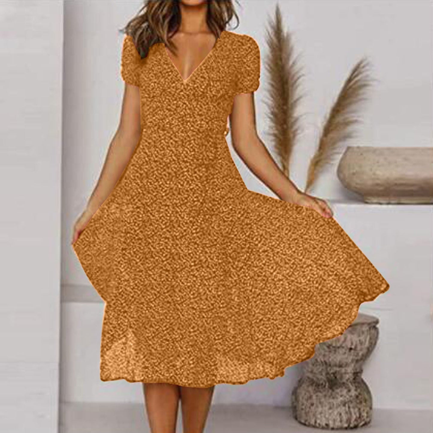 LM | V-neck wrap midi dress