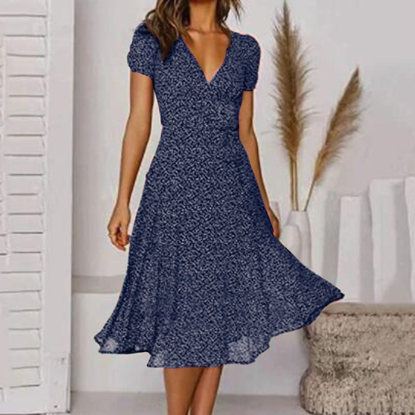 LM | V-neck wrap midi dress