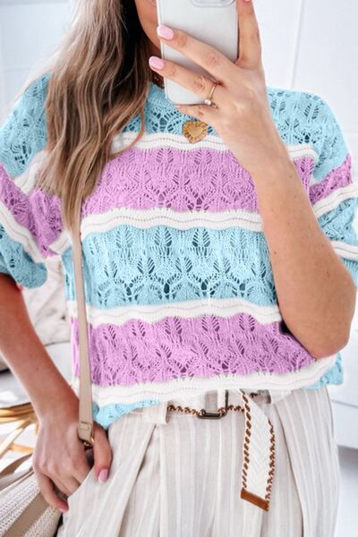 Isabella® | Color block sweater with openwork sleeves and half-length sleeves