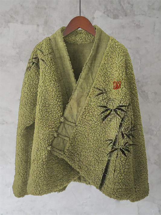 Comstylish Bamboo Japanese Art Cozy Fleece Kimono Cardigan