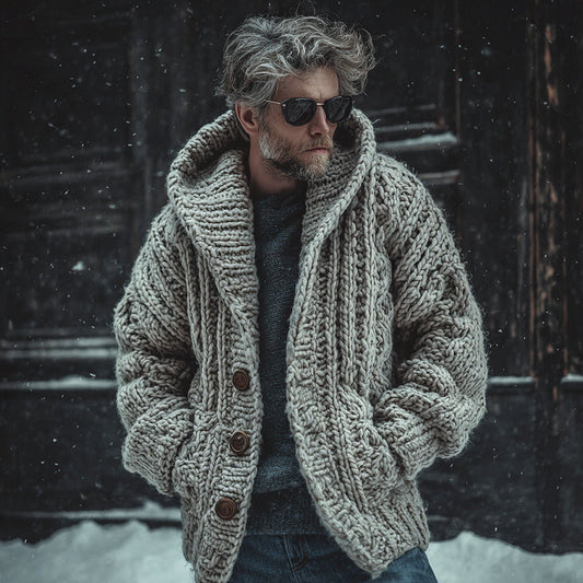 Men's Vintage Fairman Island Jacquard Thick Warm Hooded Sweater Cardigan artswardrobe