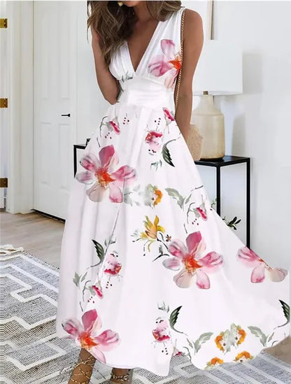 LM | V-neck floral sleeveless maxi dress