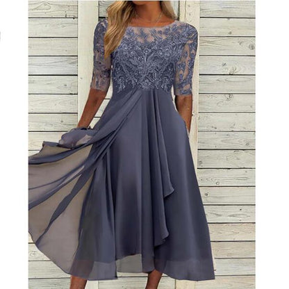 LM | Chiffon midi dress with transparent sleeves in midi length