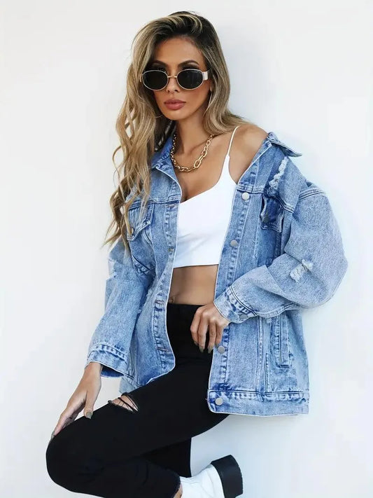 LM | Trendy oversized denim jacket for women