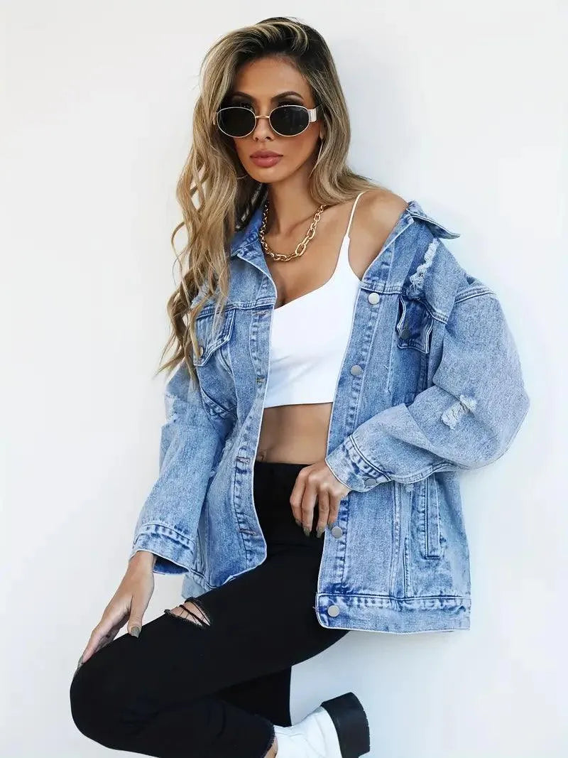 LM | Trendy oversized denim jacket for women