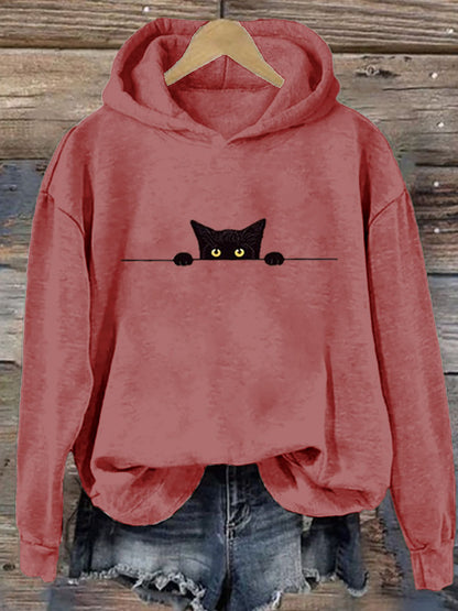 Comstylish Women's Casual Funny Black Cat Print Hoodie