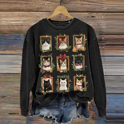 Women's Merry Christmas Cats Printed Sweatshirt elevenforest