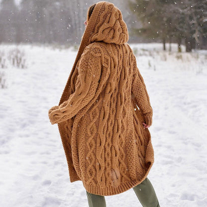 Women'S Warm Thick Knitted Sweater Hooded Cardigan artswardrobe