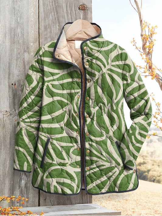 Women's Vintage Lovely Floral Art Print Casual Quilted Cardigan
