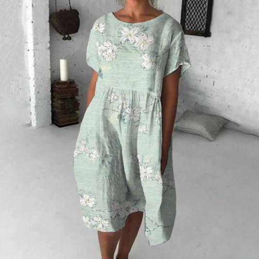 Retro Floral Art Flowy Midi Dress artswardrobe