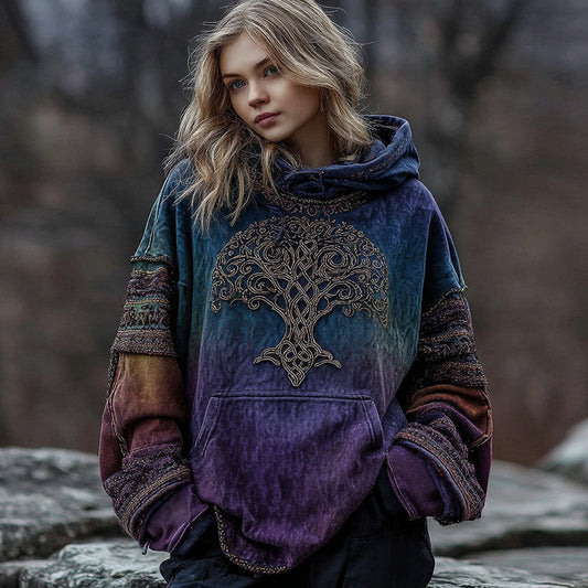 Women's Vintage Viking Celtic Knot Tree Of Life Graphic Warm Hoodie artswardrobe