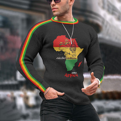 African Juneteenth Lion Reggae Jacquard Iceland Crew Neck Sweater elevenforest