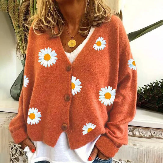 Vintage Single-Breasted Daisy Jacquard Sweater Cardigan elevenforest