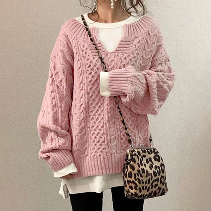Casual Knit V Neck Linen Pattern Sweater elevenforest