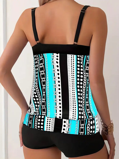 LM | Striped tankini with print