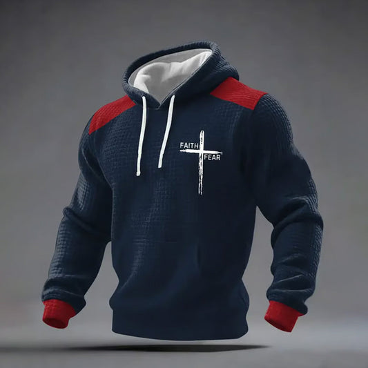 Comstylish Men's Faith Print Checkered Fabric Hooded Sweatshirt