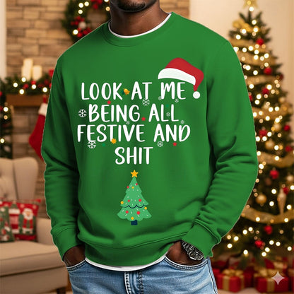 Comstylish Men's Christmas Print Crew Neck Casual Sweatshirt