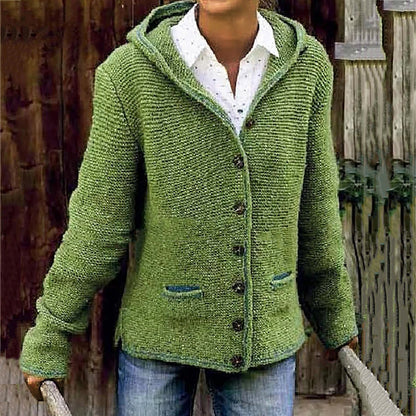 Vintage Double Pocket Hooded Solid Sweater Cardigan elevenforest