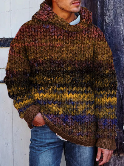 Men's Vintage Colorful Crochet Art Cozy Hooded Sweater elevenforest