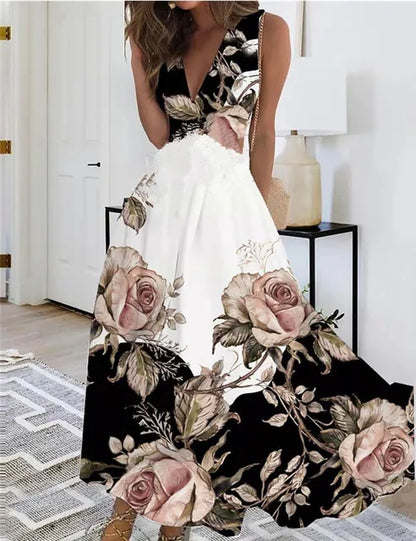 LM | V-neck floral sleeveless maxi dress