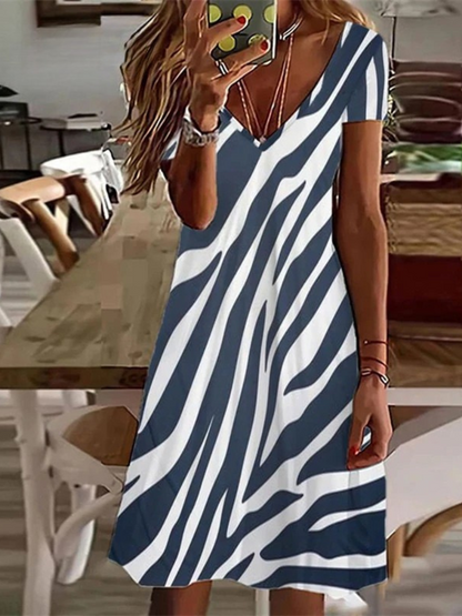 LM | Women's Sundress Midi Dress Short Sleeve Floral Print Summer Casual V Neck Loose Dresses Plus Size 2024 Women's Clothing Vestidos