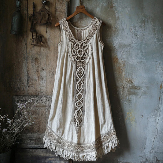 Vintage Tribal Celtic Knot Lace Art Linen Tank Dress artswardrobe