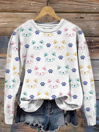Cute Cat Embroidery Pattern Casual Cotton Sweatshirt elevenforest