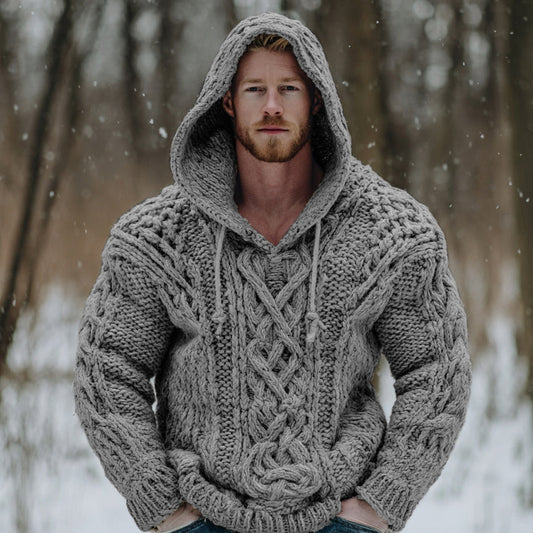 Vintage Fairman Island Jacquard Thick Warm Hooded Sweater elevenforest