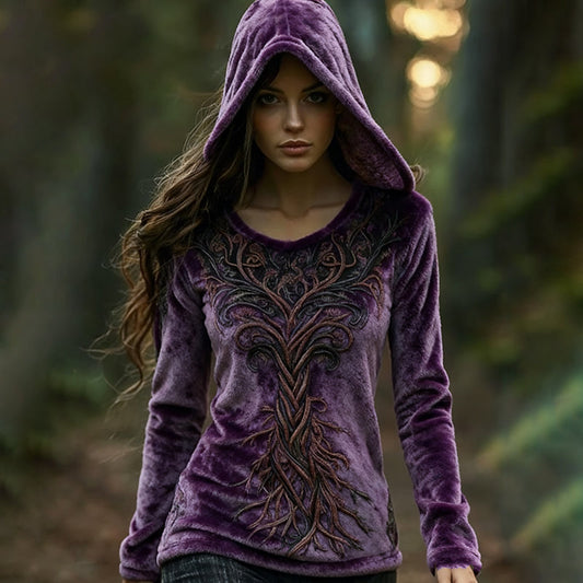 Comstylish Women's Vintage Viking Tree Pattern Plush Cozy Hoodie