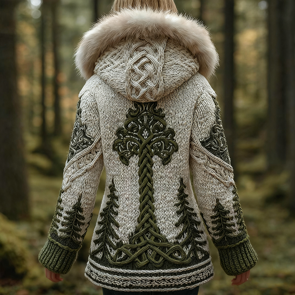 Viking Retro Women's Hooded Knit Sweater Jacket artswardrobe