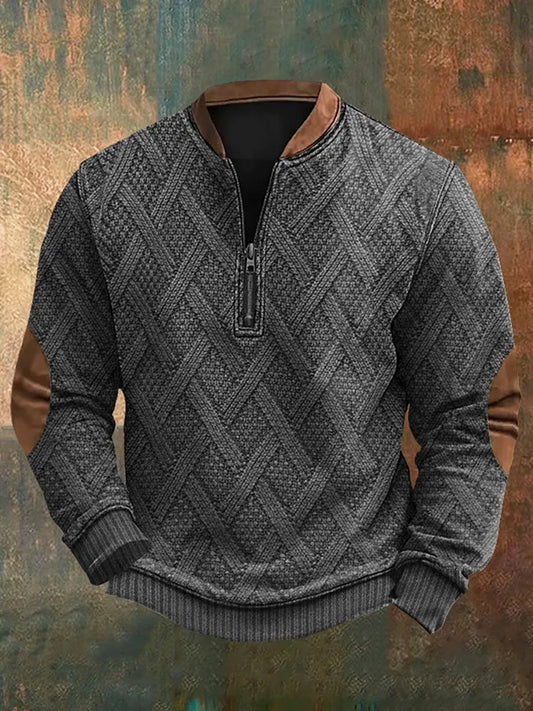 Men's Retro Western Print Zip-Up Sweatshirt elevenforest