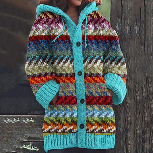 Vintage Tribal Icelandic Knitted Pattern Cozy Cardigan Sweater elevenforest