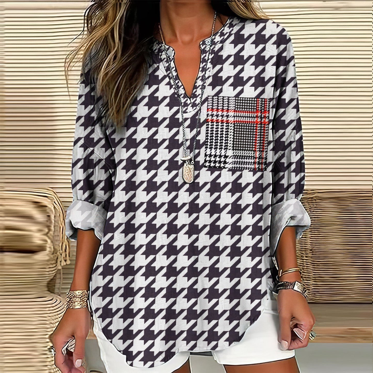 Comstylish Vintage Paisley Pattern Women's Linen V Neck Shirt