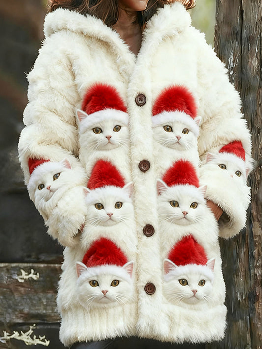 Women's Christmas Cat Cardigan Long Sweater elevenforest