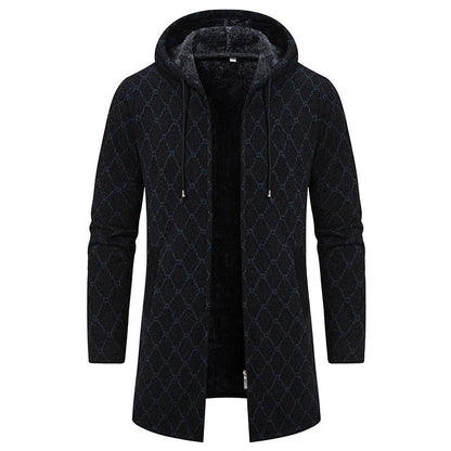 Men's Vintage Knitted Pattern Comfortable Plush Hooded Coat elevenforest