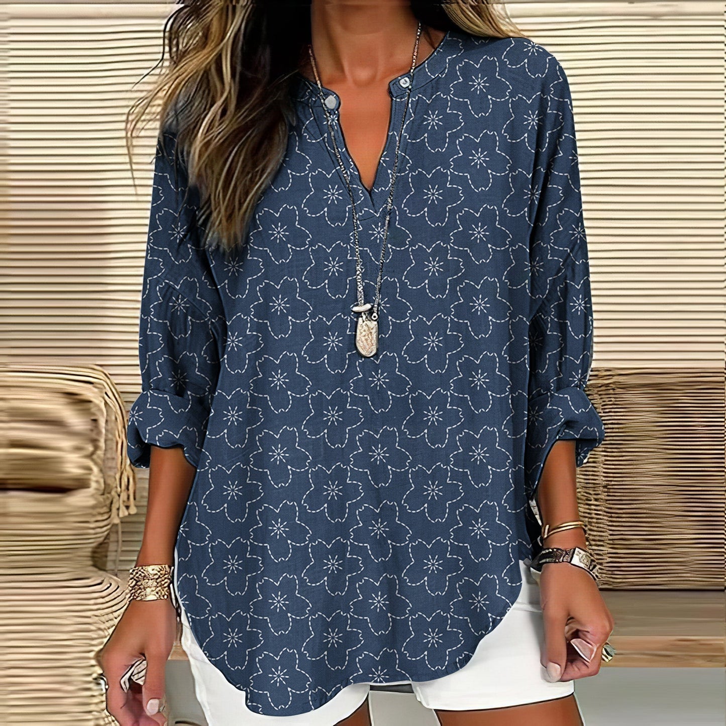 Comstylish Cherry Blossom Japanese Art Linen Blend Tunic