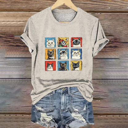 Pop Art Cat Andy Warhol Style Cat Meme T-shirt elevenforest