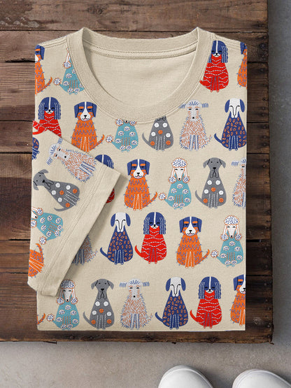 Comstylish Funny Dogs Embroidery Pattern Short Sleeve T-Shirt