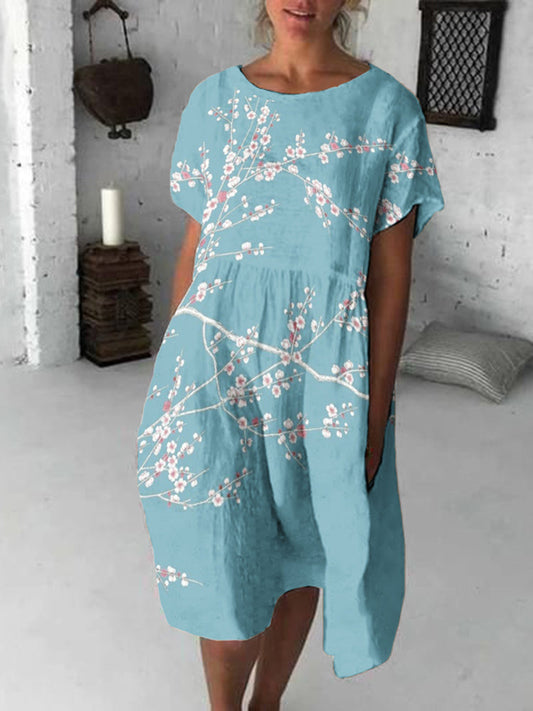 Vintage Cherry Blossom Japanese Flowy Midi Dress