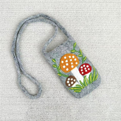 Comstylish Vintage Forest Mushroom Cottage Handmade Felt Bag