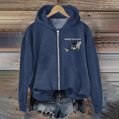 Comstylish Protect The Orcas Pattern Zip Up Hoodie