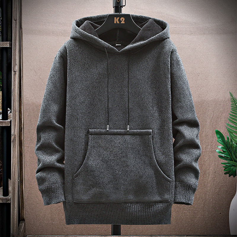 Men's Vintage Solid Color Knitted Hooded Sweatshirt elevenforest