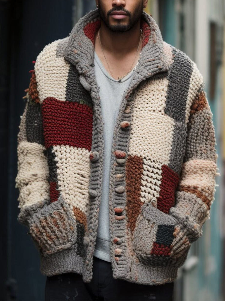 Vintage Square Patchwork Cozy Knit Cardigan elevenforest