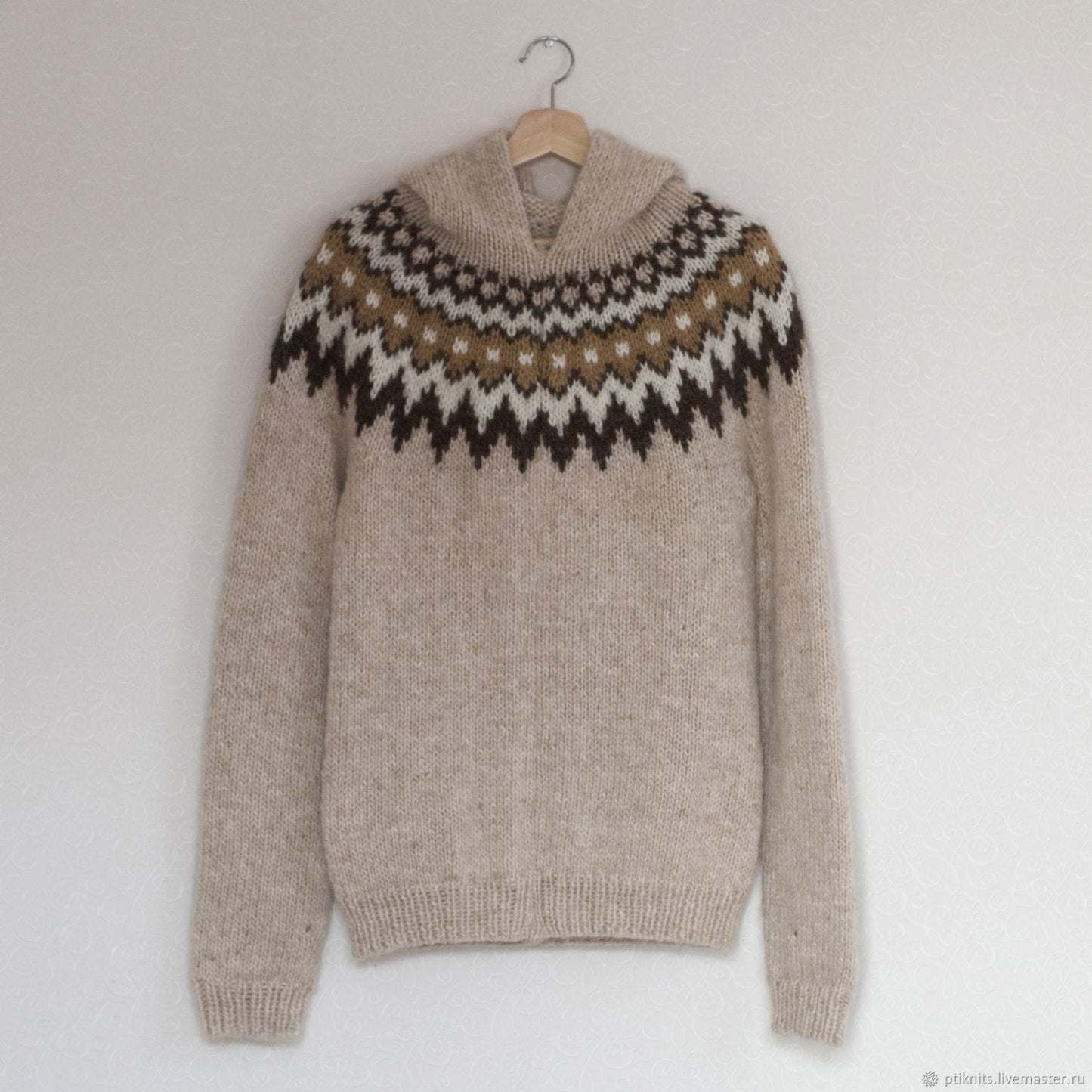 Vintage Patterned Knitted Icelandic Hooded Sweater（Unisex） elevenforest